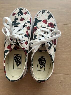 Vans Floral Canvas Sneakers in Cream, Red and Green